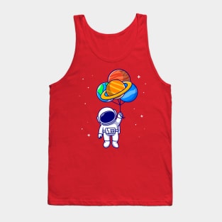 Cute Astronaut Floating With Planet balloons In Space  Cartoon Tank Top